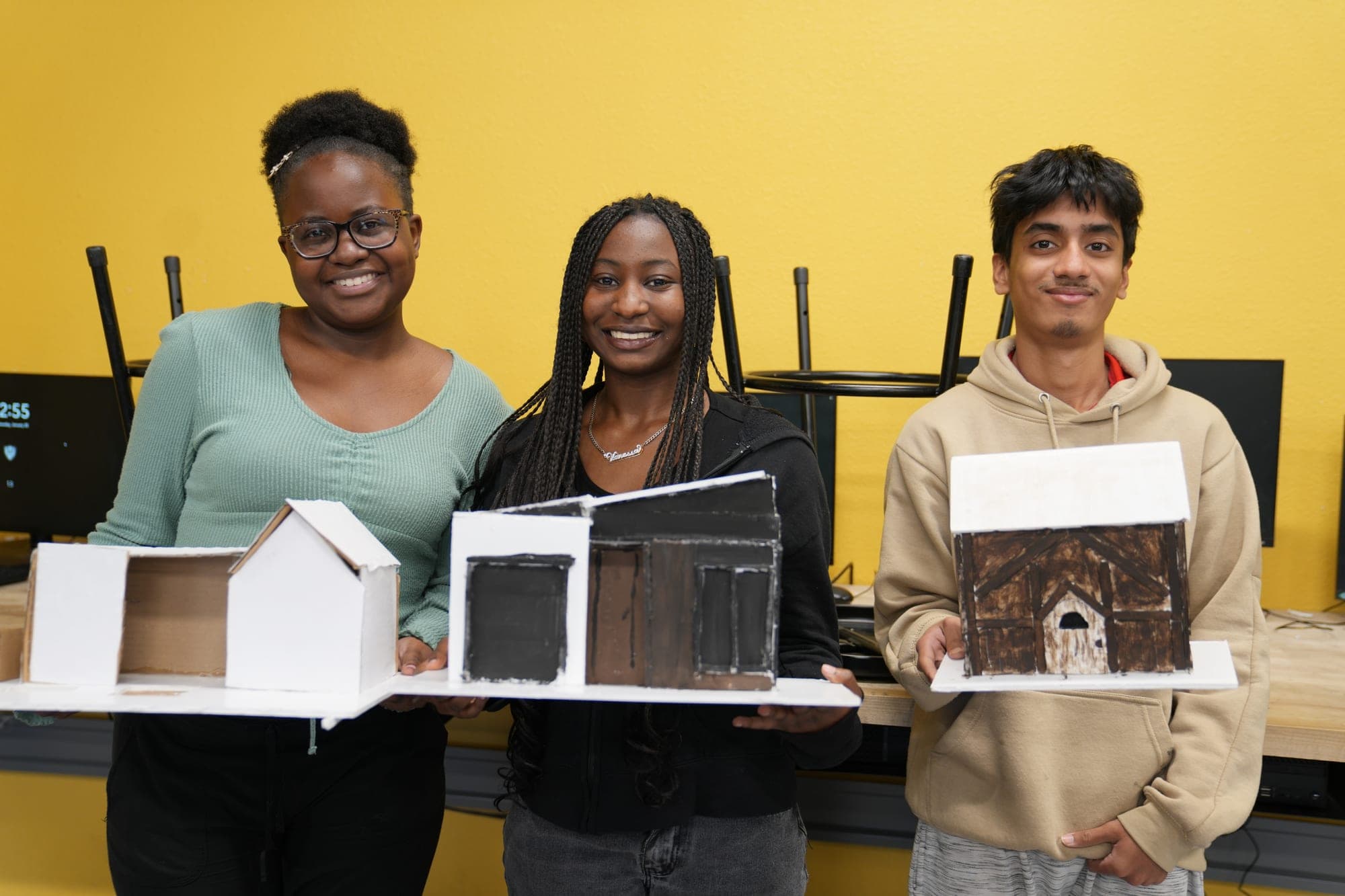 Highland Prep West students with their design projects